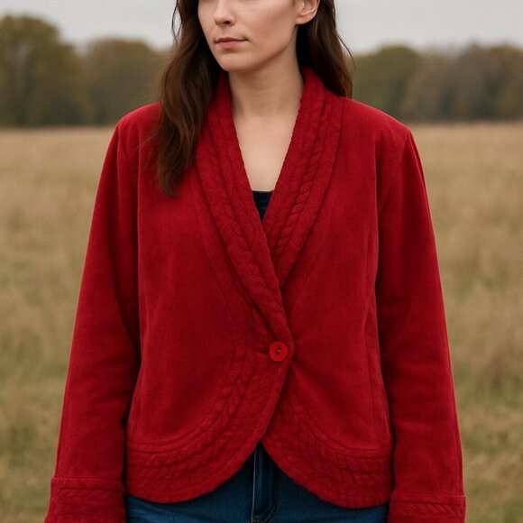 Coldwater Creek SZ2X Red Leather Jacket Wool Blend Sweater Detail Old Money Boho - Picture 1 of 12